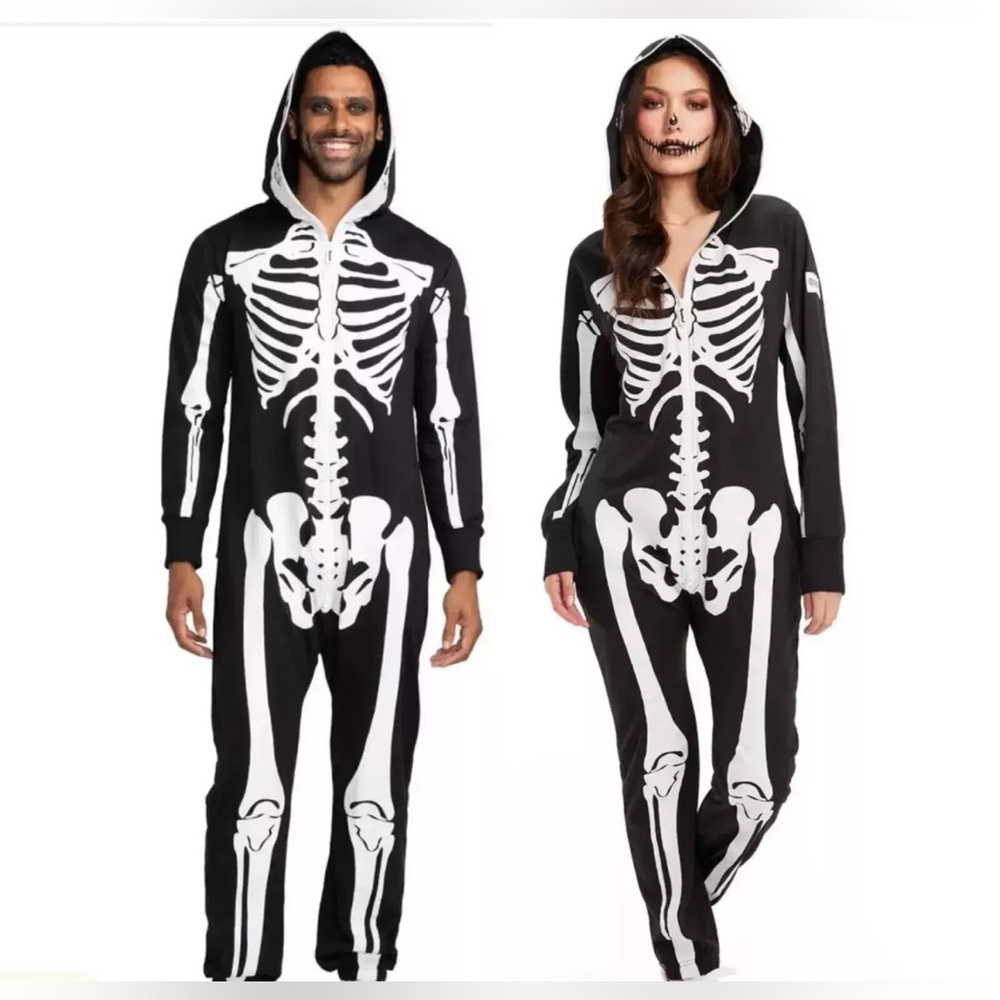 NWT Tipsy Elves Jumpsuit Mask Skeleton Halloween Unisex Black White Size Large